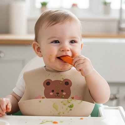 Bavoir silicone imperméable avec récupérateur alimentaire lavable