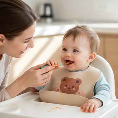 Bavoir silicone imperméable avec récupérateur alimentaire lavable